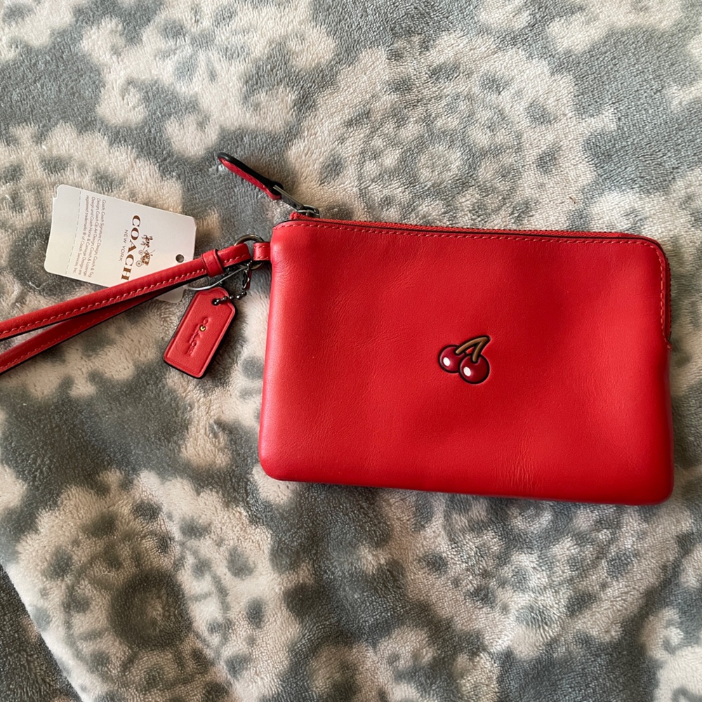 Coach Red Leather Wristlet with Tag
